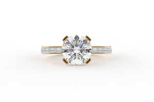 Four Prong Baguette Diamond Side Hidden Halo Low Profile Lab Diamond Ring - S. Kind & Co