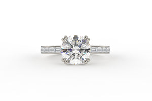 Cathedral Double Four Prong Baguette Diamond Side Lab Low Profile Diamond Ring - S. Kind & Co