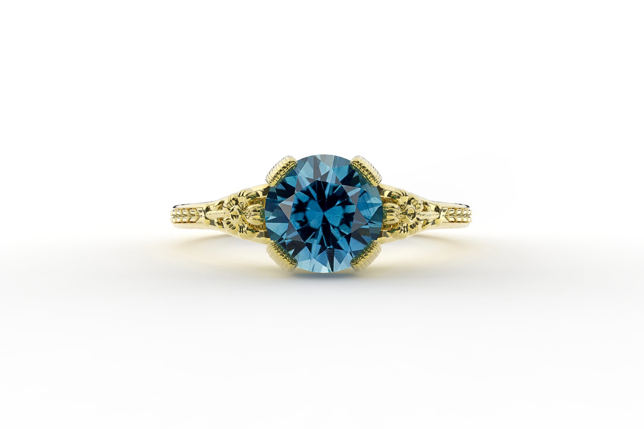Montana Sapphire Art Deco Solitaire Blossom Ring - S. Kind & Co