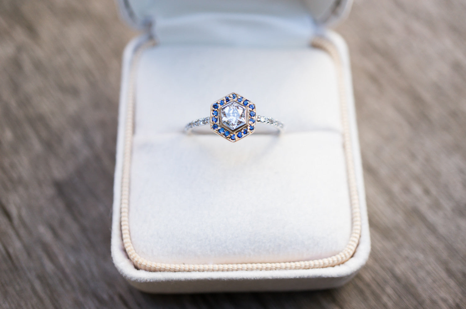 Vintage Hexagonal Diamond Halo Engagement Ring - S. Kind & Co
