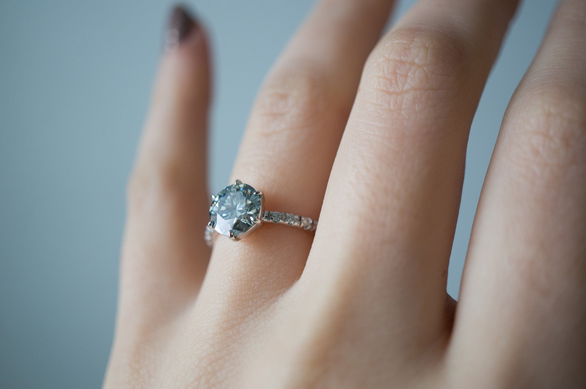 Grey Moissanite Collet Engagement Ring - S. Kind & Co