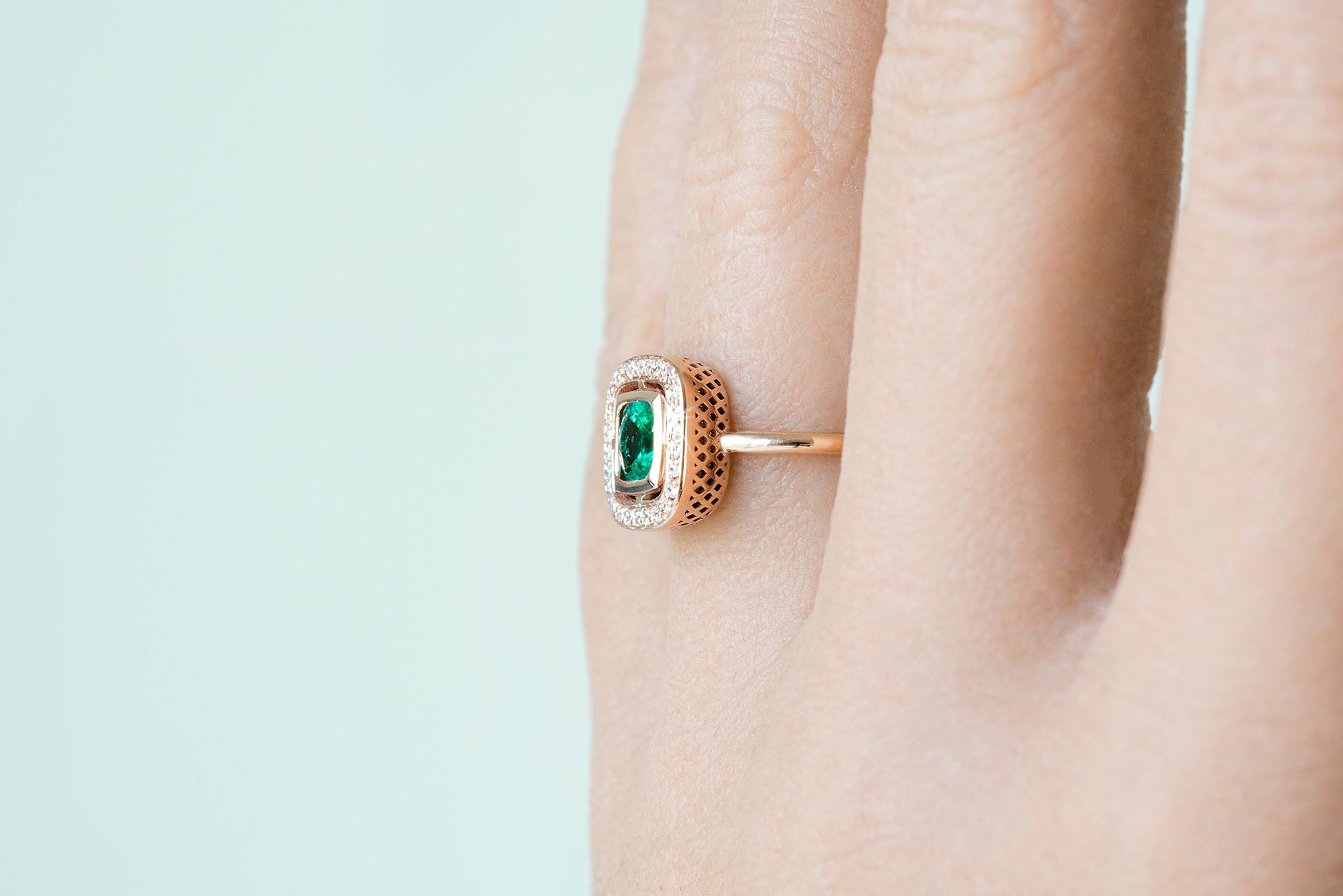 Natural Emerald Minimal Diamond Frame Ring - S. Kind & Co