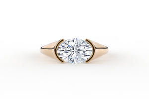 Oval Brilliant Half Bezel Low Profile Band Solitaire Lab Diamond Ring - S. Kind & Co