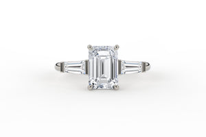 Emerald Cut Three Stone Ring with Baguette Sides Lab Diamond Ring - S. Kind & Co