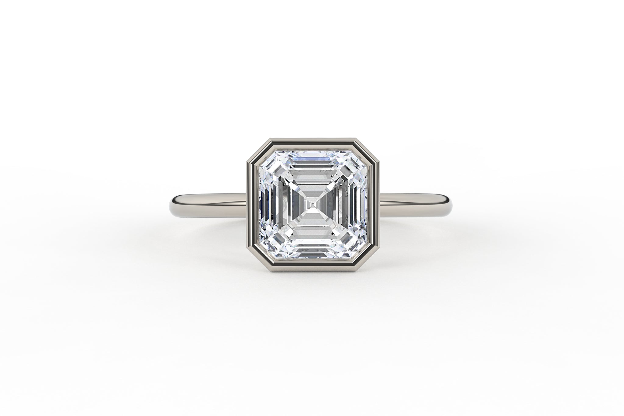 Asscher Cut Low Profile Bezel Solitaire Lab Diamond Ring - S. Kind & Co