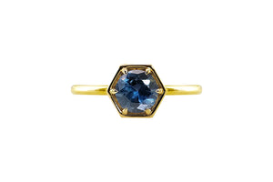 Montana Sapphire Hexagon Art Deco Gold Frame Ring - S. Kind & Co