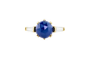 Rose Cut Sapphire & Baguette Diamonds Three Stone Ring - S. Kind & Co