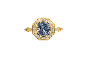 Ceylon Sapphire Art Deco Hexagon Diamond Frame Ring - S. Kind & Co