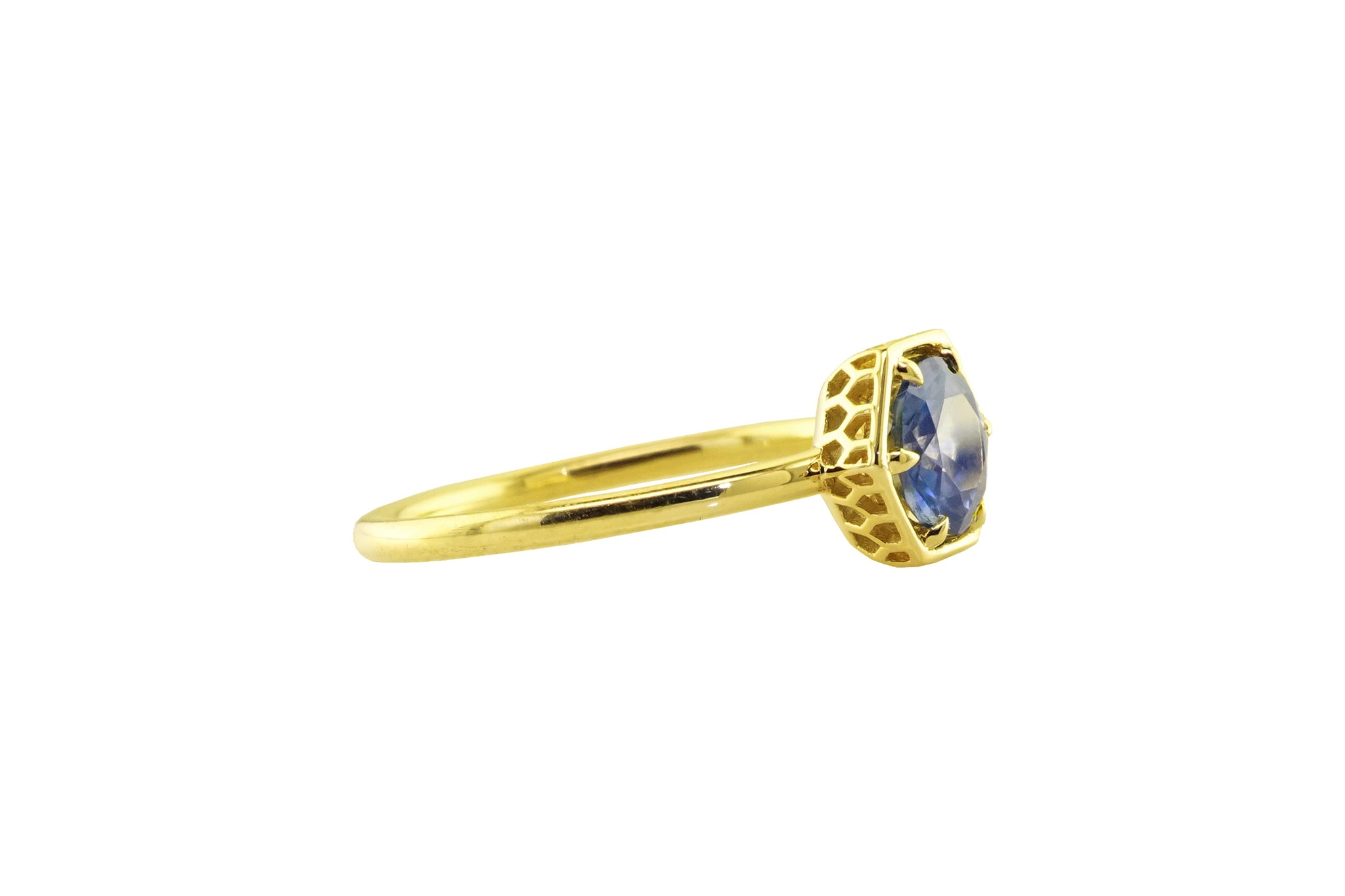 Montana Sapphire Hexagon Art Deco Gold Frame Ring - S. Kind & Co