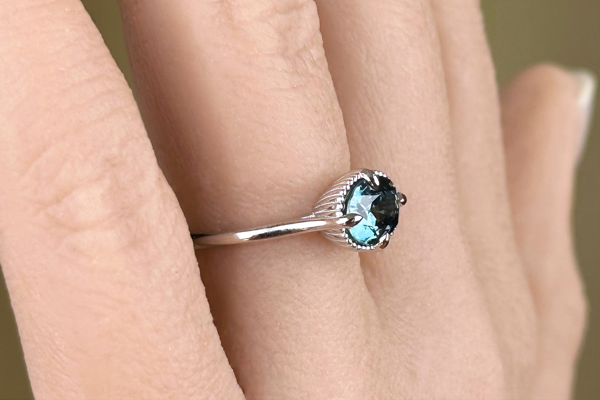 Oval Teal Untreated Sapphire Engagement Ring - S. Kind & Co