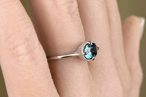 Oval Teal Untreated Sapphire Engagement Ring - S. Kind & Co