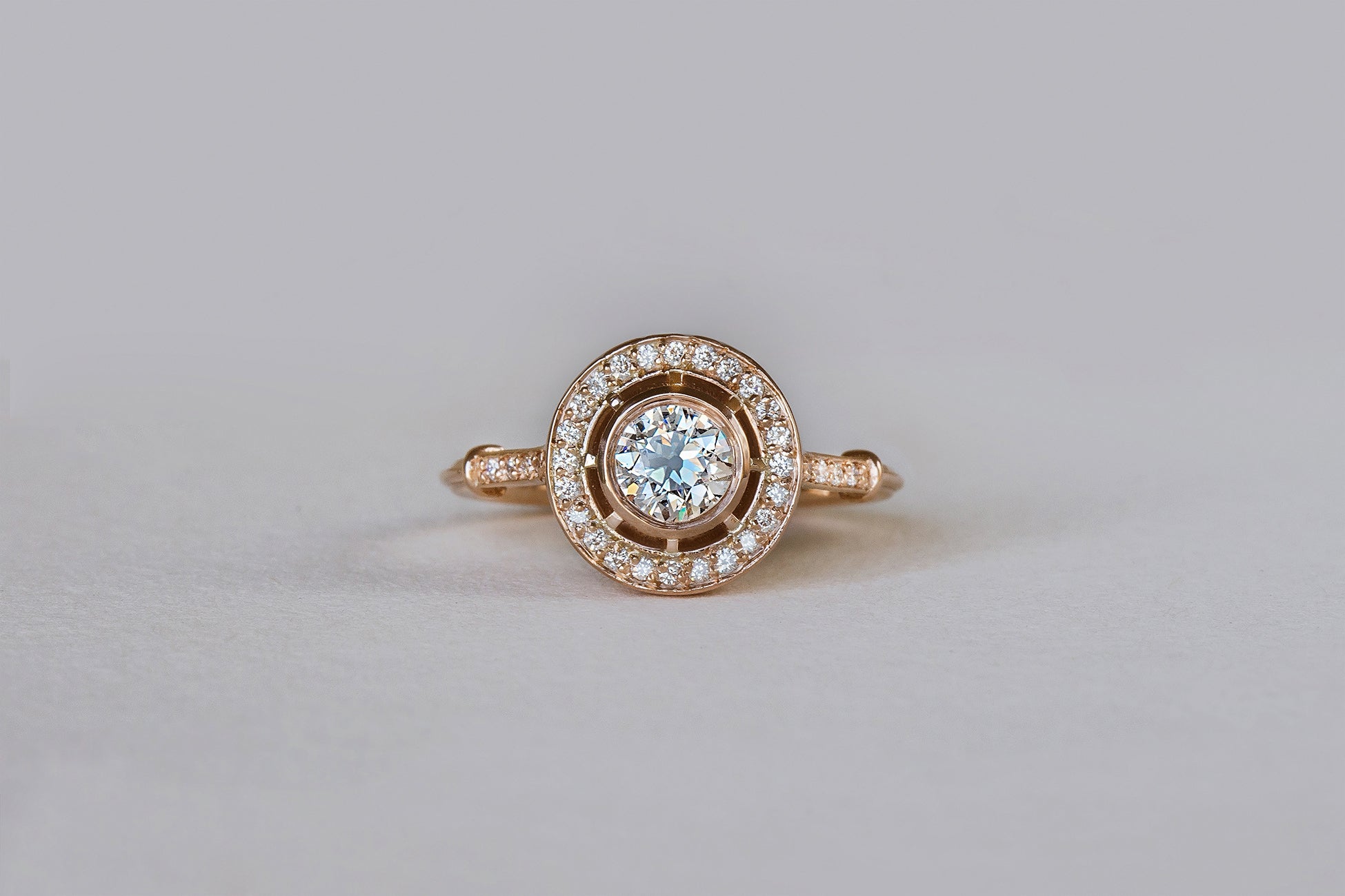 Old European White Diamond Spiral Halo Ring - S. Kind & Co