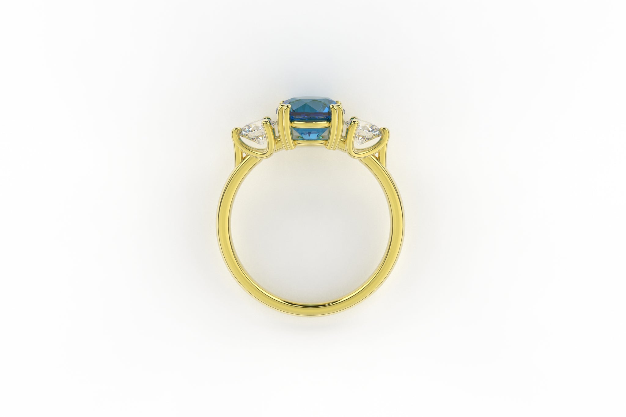 Three Stone Montana Sapphire Ring With Round Diamond Side Stones - S. Kind & Co