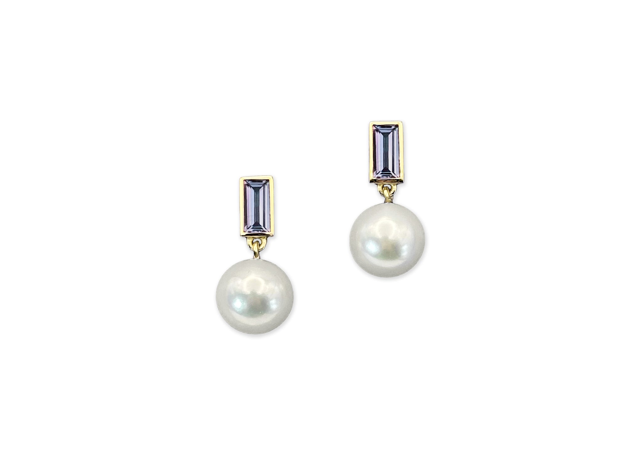 Untreated Sapphire Baguette & Pearl Dangle Earrings - S. Kind & Co