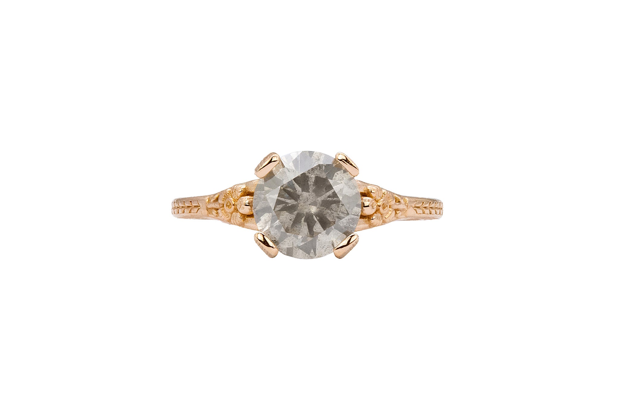 Grey Diamond Art Deco Flower Solitaire Ring - S. Kind & Co