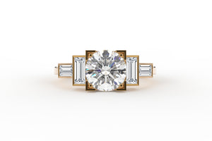 Square Head Art Deco Five Stone Diamond Side Lab Low Profile Diamond Ring - S. Kind & Co