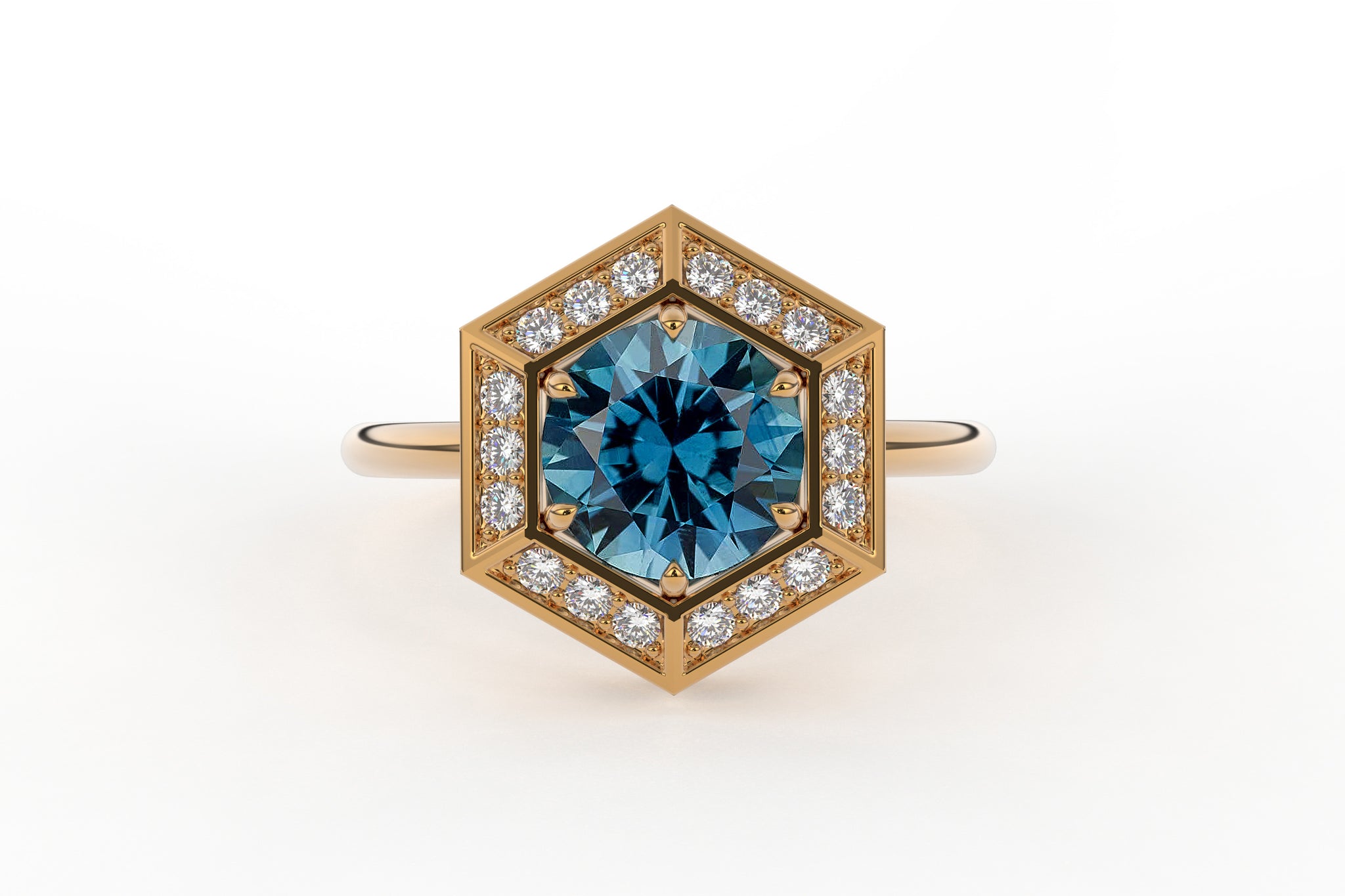 Montana Sapphire Art Deco Diamond Hexagon Serenity Ring - S. Kind & Co
