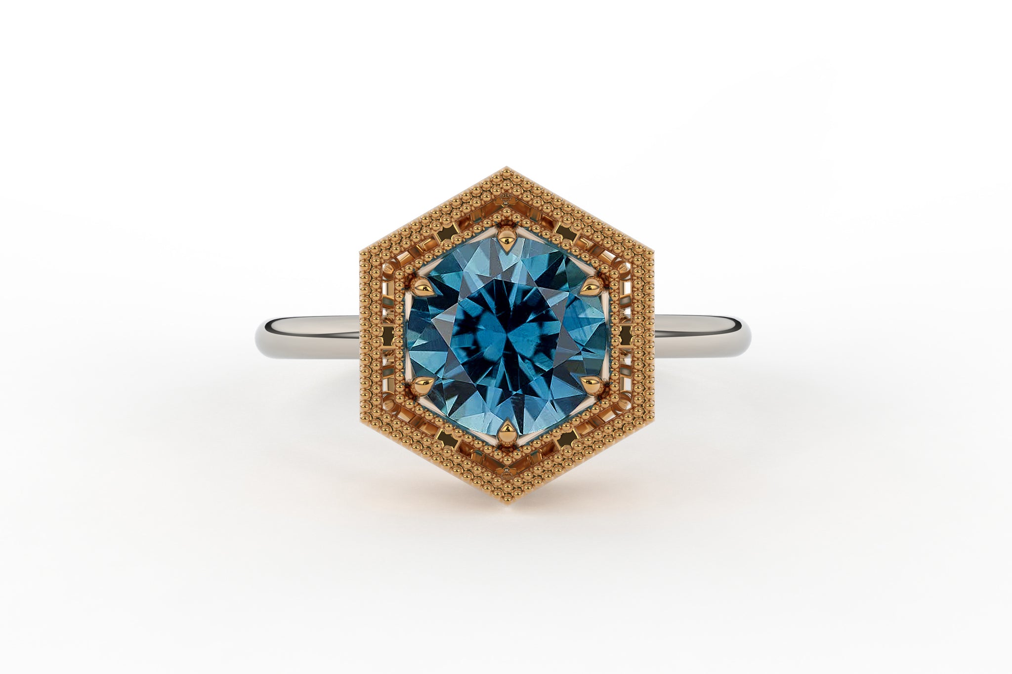 Montana Sapphire Art Deco Solitaire Hexagon Eloise Ring - S. Kind & Co