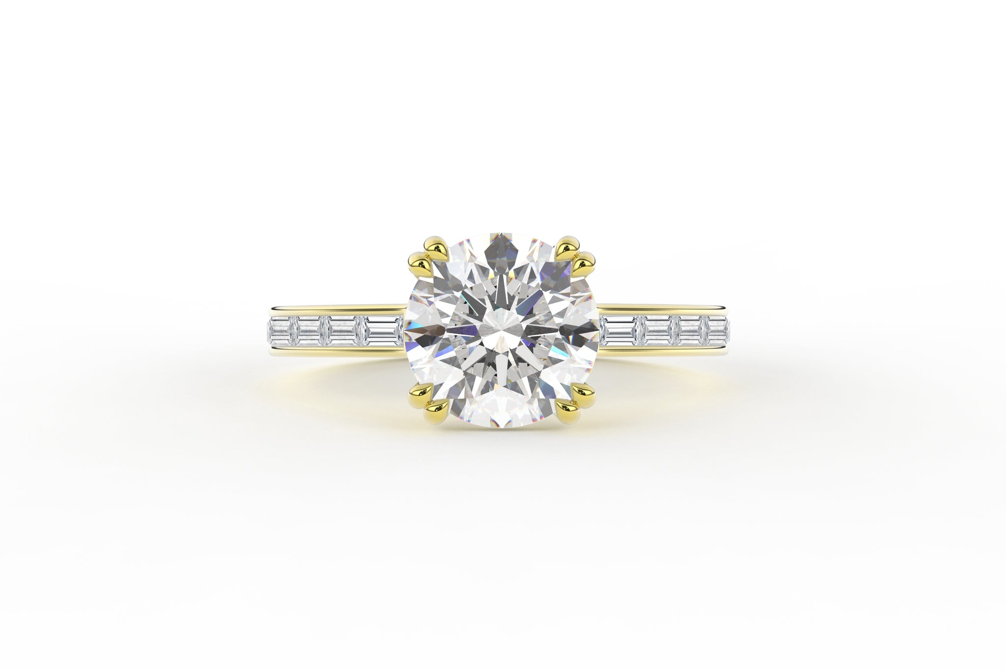 Cathedral Double Four Prong Baguette Diamond Side Lab Low Profile Diamond Ring - S. Kind & Co