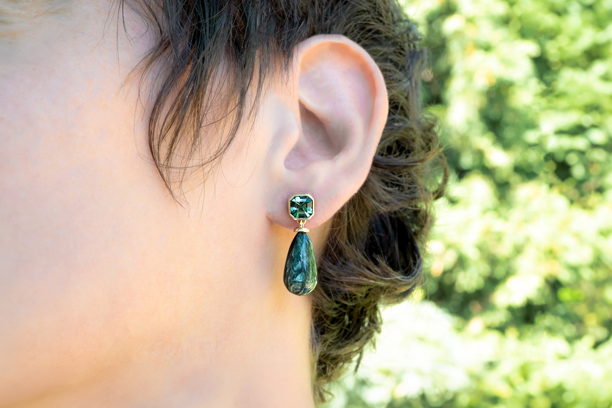 Green Tourmaline & Seraphinite Dangle Earrings - S. Kind & Co