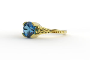 Montana Sapphire Art Deco Solitaire Blossom Ring - S. Kind & Co