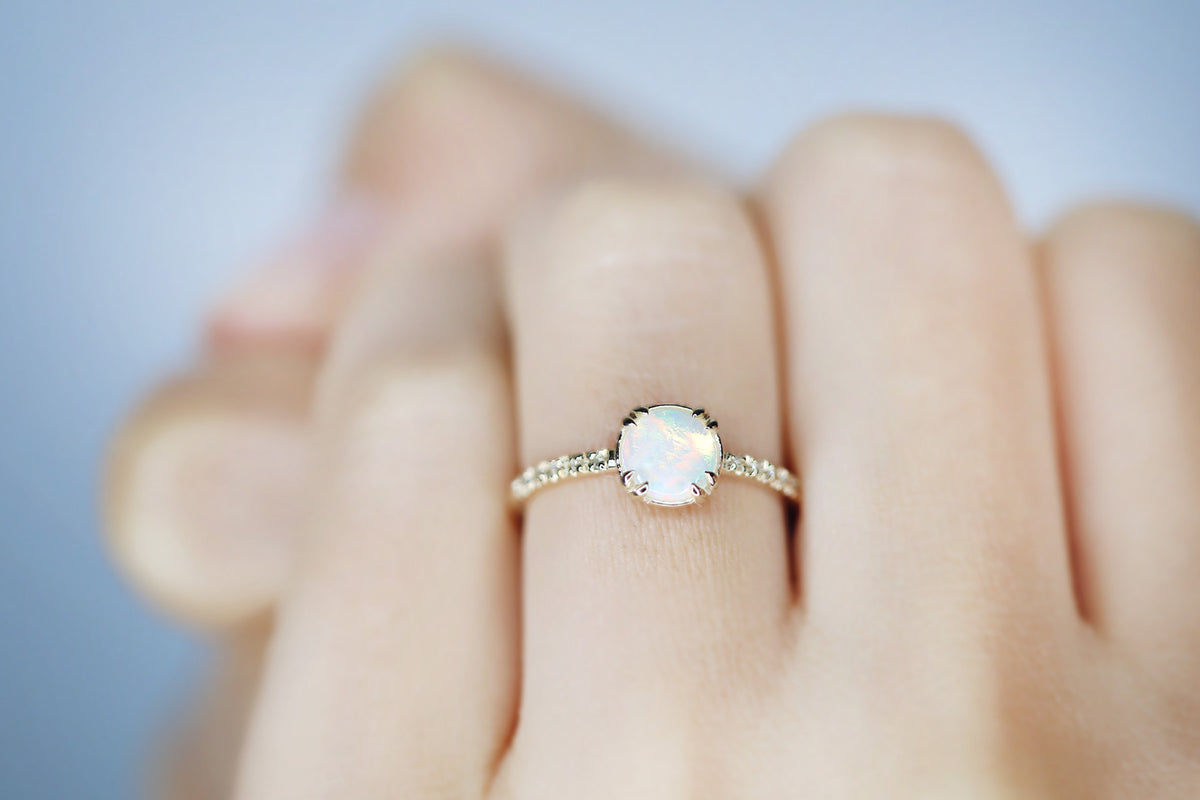 Opal Solitaire Ring with Pavé Vintage Diamond Band – S. Kind & Co