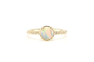 Opal Solitaire Ring with Pavé Vintage Diamond Band - S. Kind & Co
