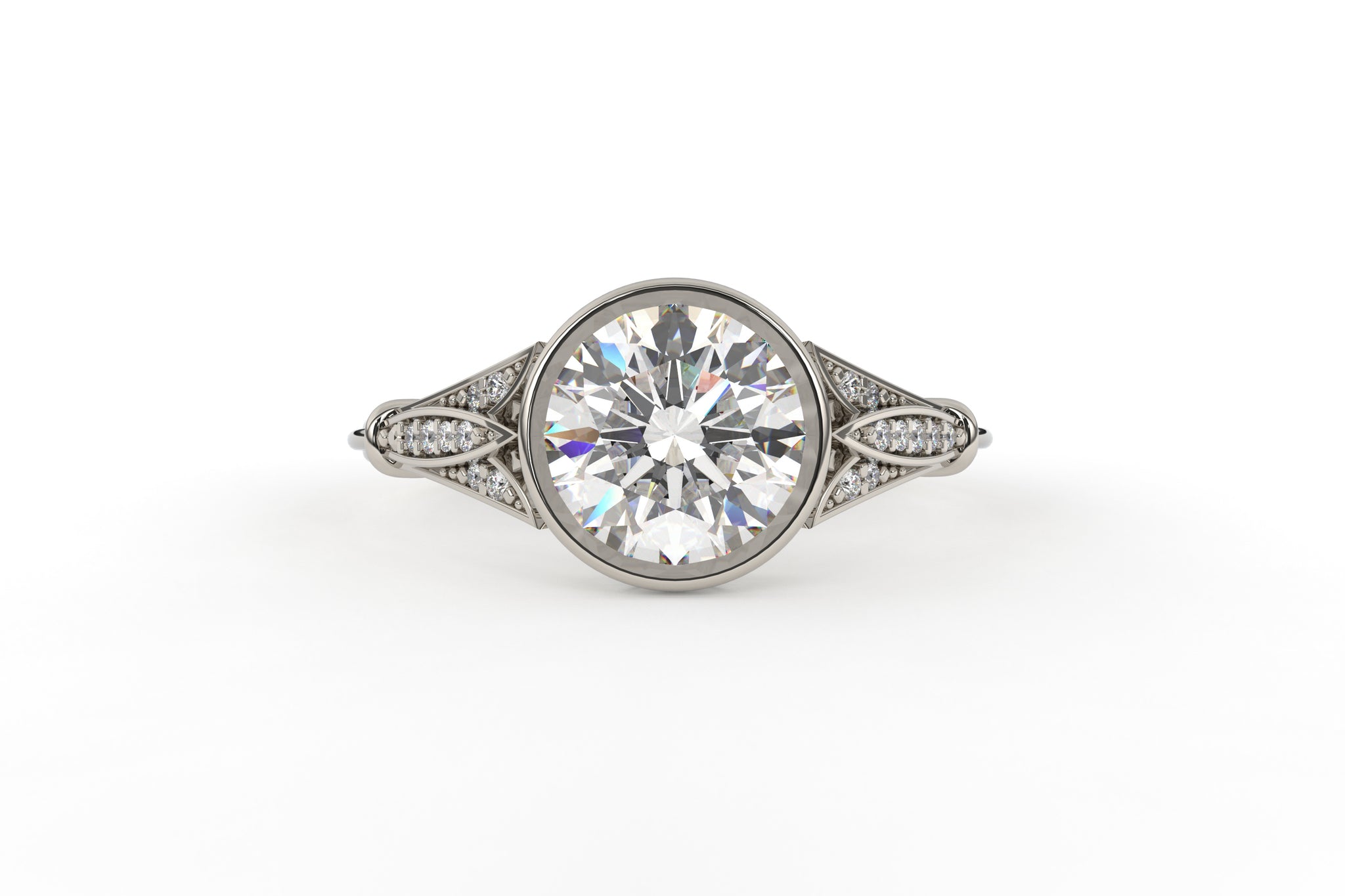 Art Deco Bezel Set Round Lab Diamond Lotus Ring - S. Kind & Co
