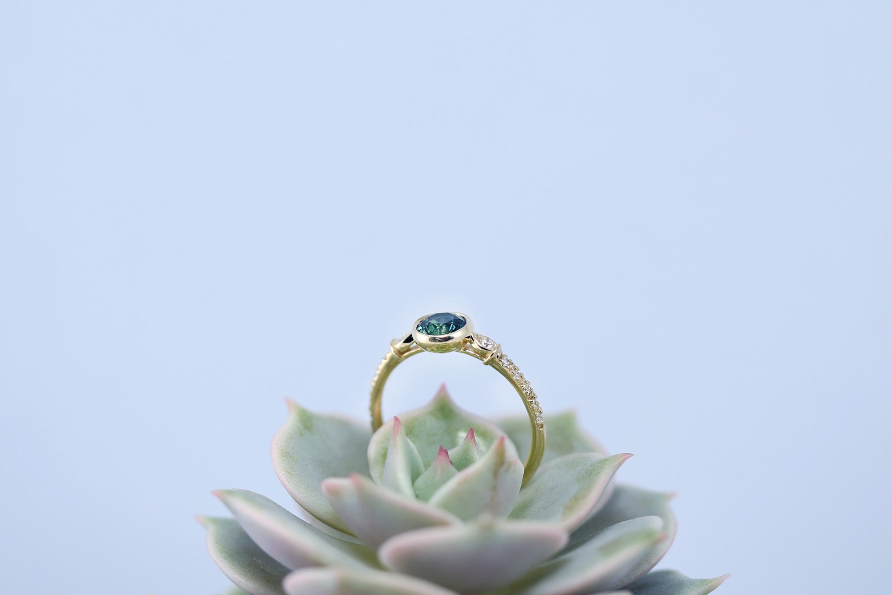 Ady Bezel Set Australian Green Blue Sapphire Ring - S. Kind & Co
