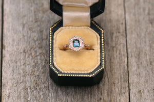 Montana Sapphire Set Vintage Diamond Hexagon Frame Ring - S. Kind & Co