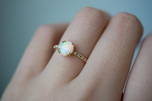 Opal Solitaire Ring with Pavé Diamond Band - S. Kind & Co