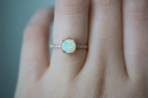 Opal Solitaire Ring with Pavé Diamond Band - S. Kind & Co