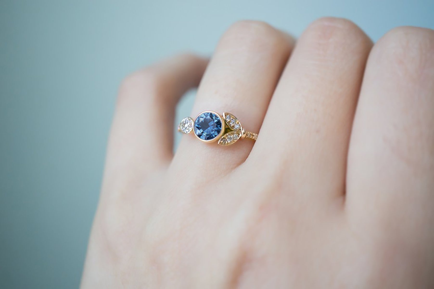 AMERICAN TREASURE MONTANA BLUE SAPPHIRE LUNETTE ENGAGEMENT RING - S. Kind & Co
