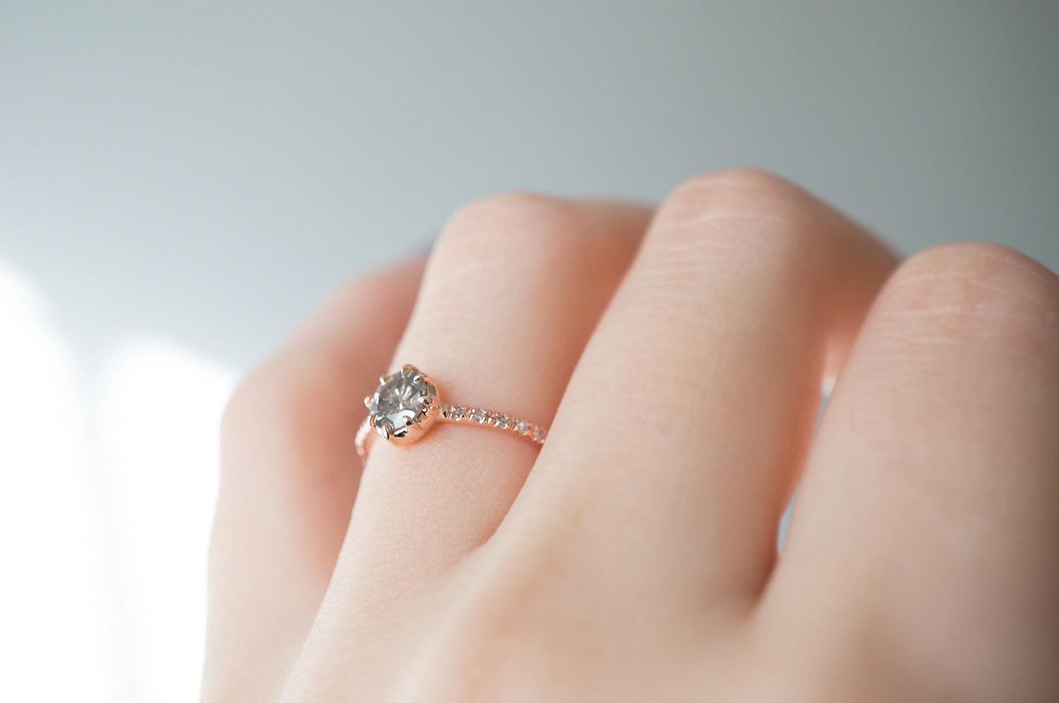 Rose Gold Champagne Diamond Collet Engagement Ring - S. Kind & Co