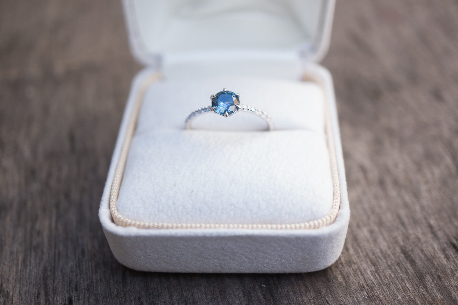 Handcut Blue Montana Sapphire Collet Engagement Ring - S. Kind & Co