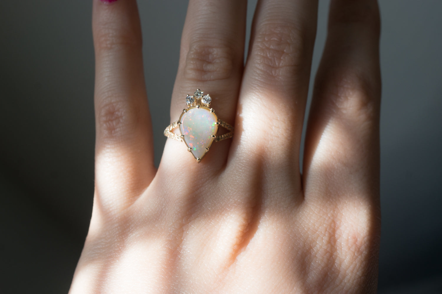Pear Australian Opal and Diamond Engagement Ring - Aurelius Jewelry