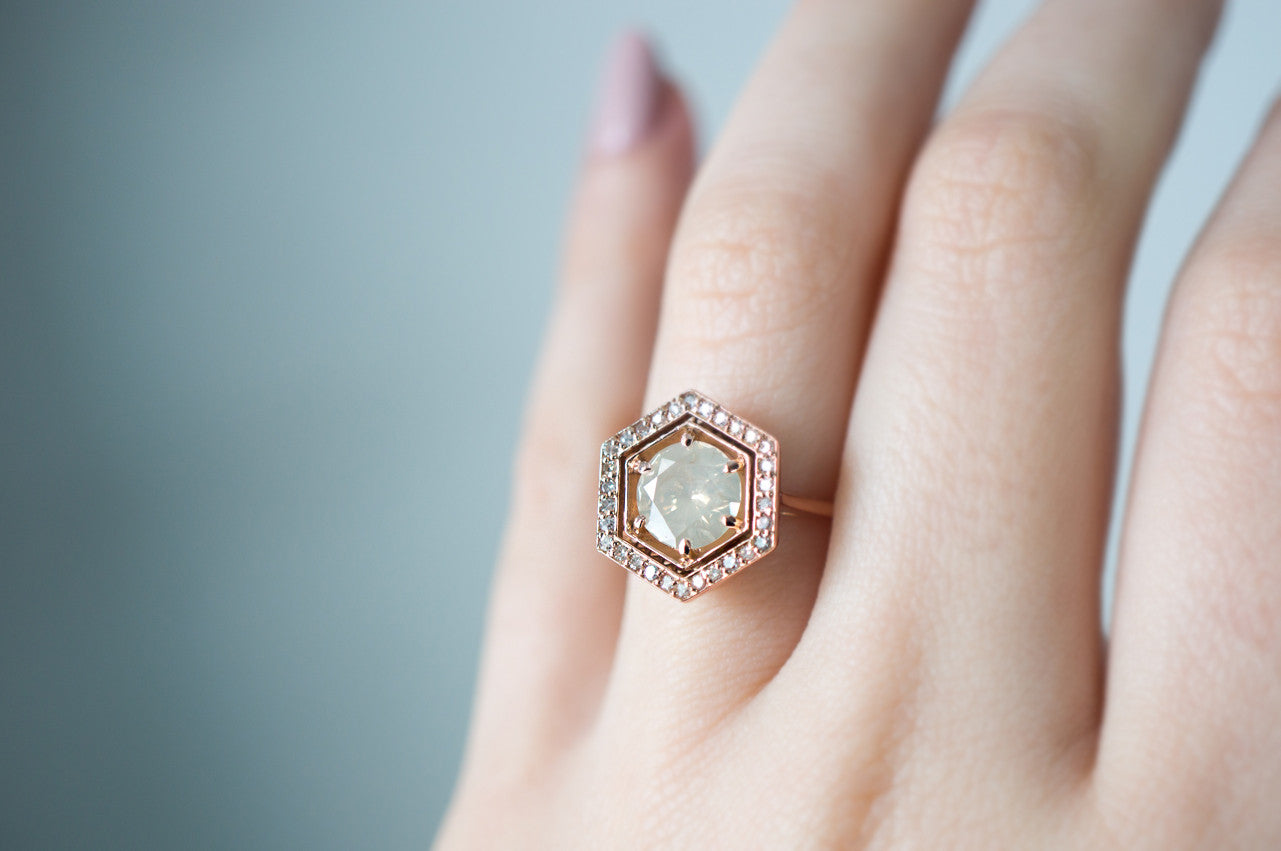 Glowing Included Diamond Hexagon Halo Ring - S. Kind & Co