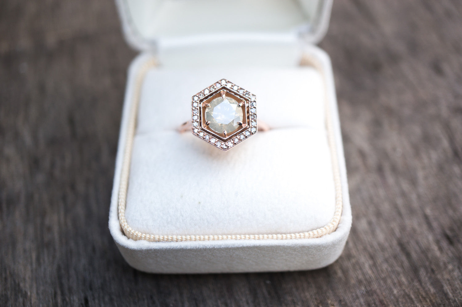 Glowing Included Diamond Hexagon Halo Ring - S. Kind & Co