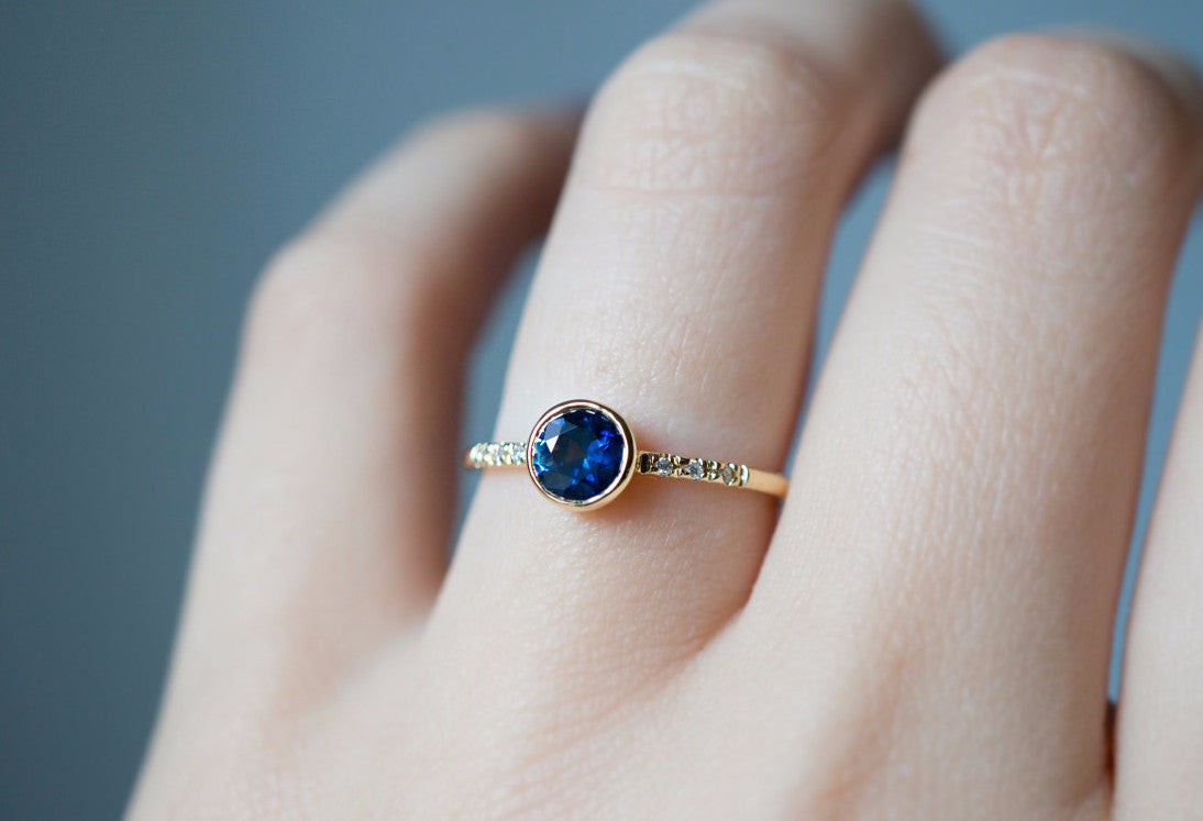 Blue Sapphire Engagement Ring with Diamonds Accents