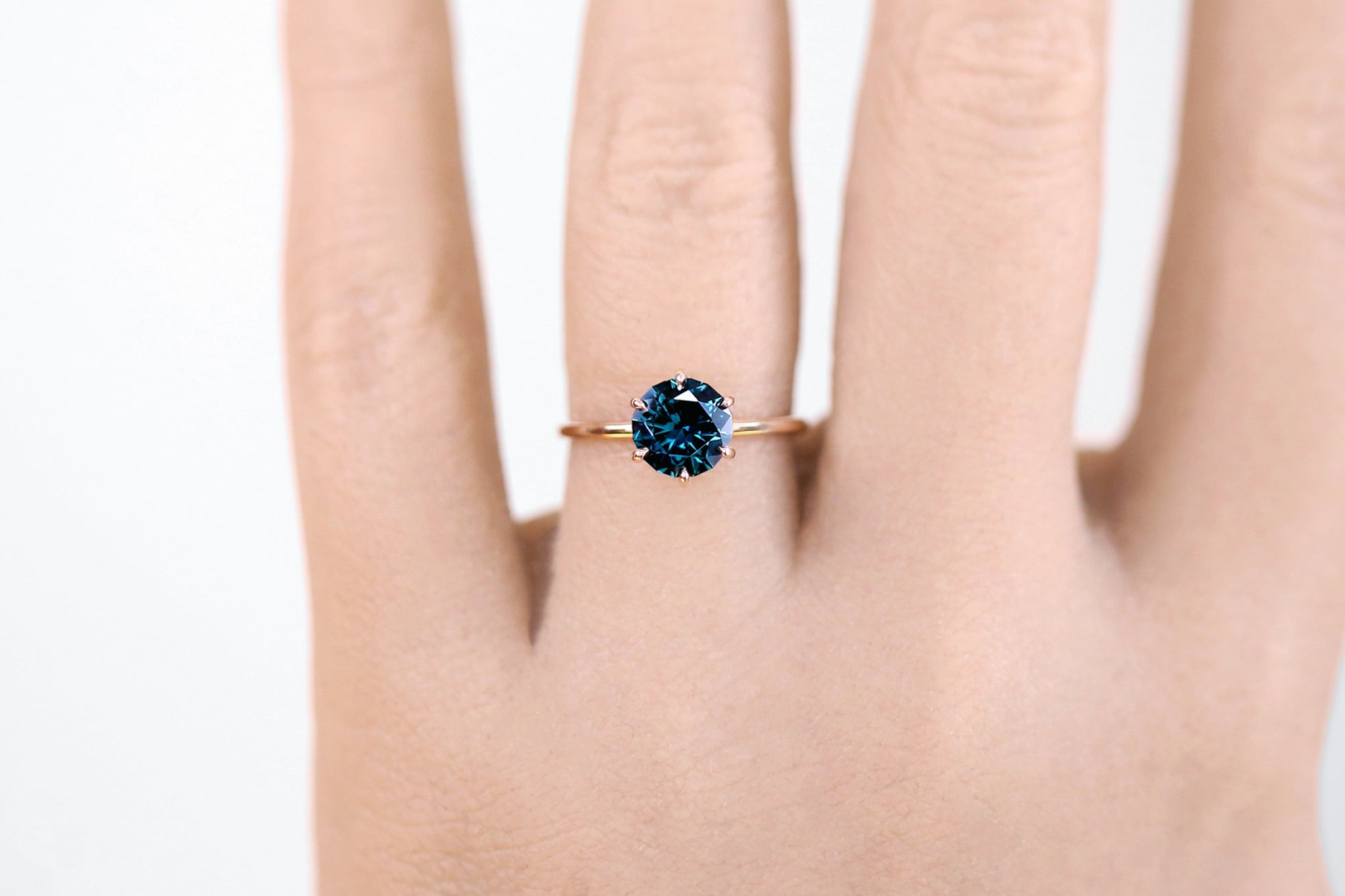 Deep Green-Blue Sapphire Gertrude Solitaire Ring - S. Kind & Co