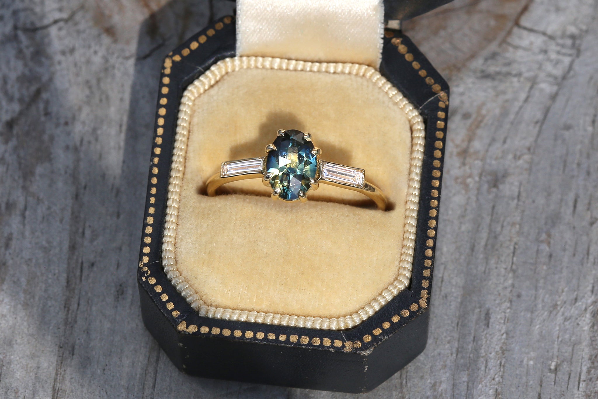 Untreated Natural MultiColored Australian Sapphire Three Stone Ring - S. Kind & Co