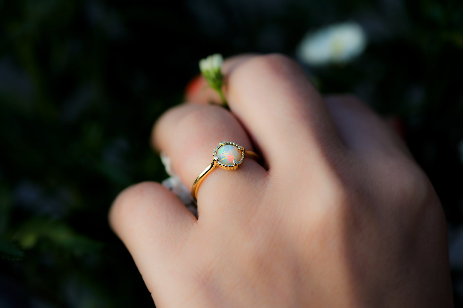 Opal Rose Cut Compass Solitaire Ring - S. Kind & Co