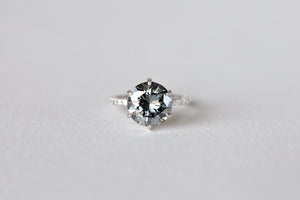 Grey Moissanite and Vintage Diamond Collet Ring - S. Kind & Co