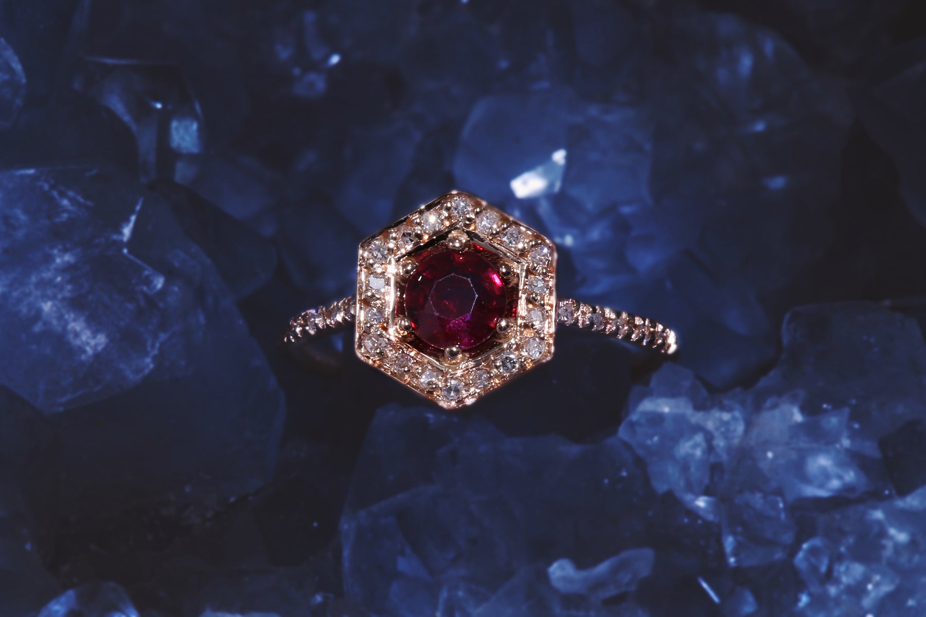Antique Ruby Center Hexagon Ring - S. Kind & Co