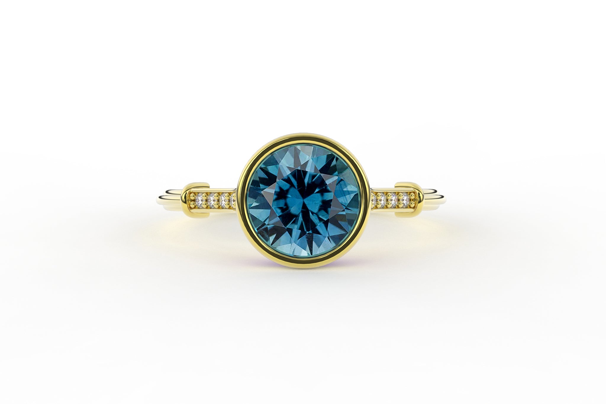 Vintage Diamond Band Bezel Set Montana Sapphire Ring - S. Kind & Co