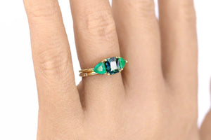 Untreated Natural Sapphire & Emerald Sarnen Three Stone Ring - S. Kind & Co