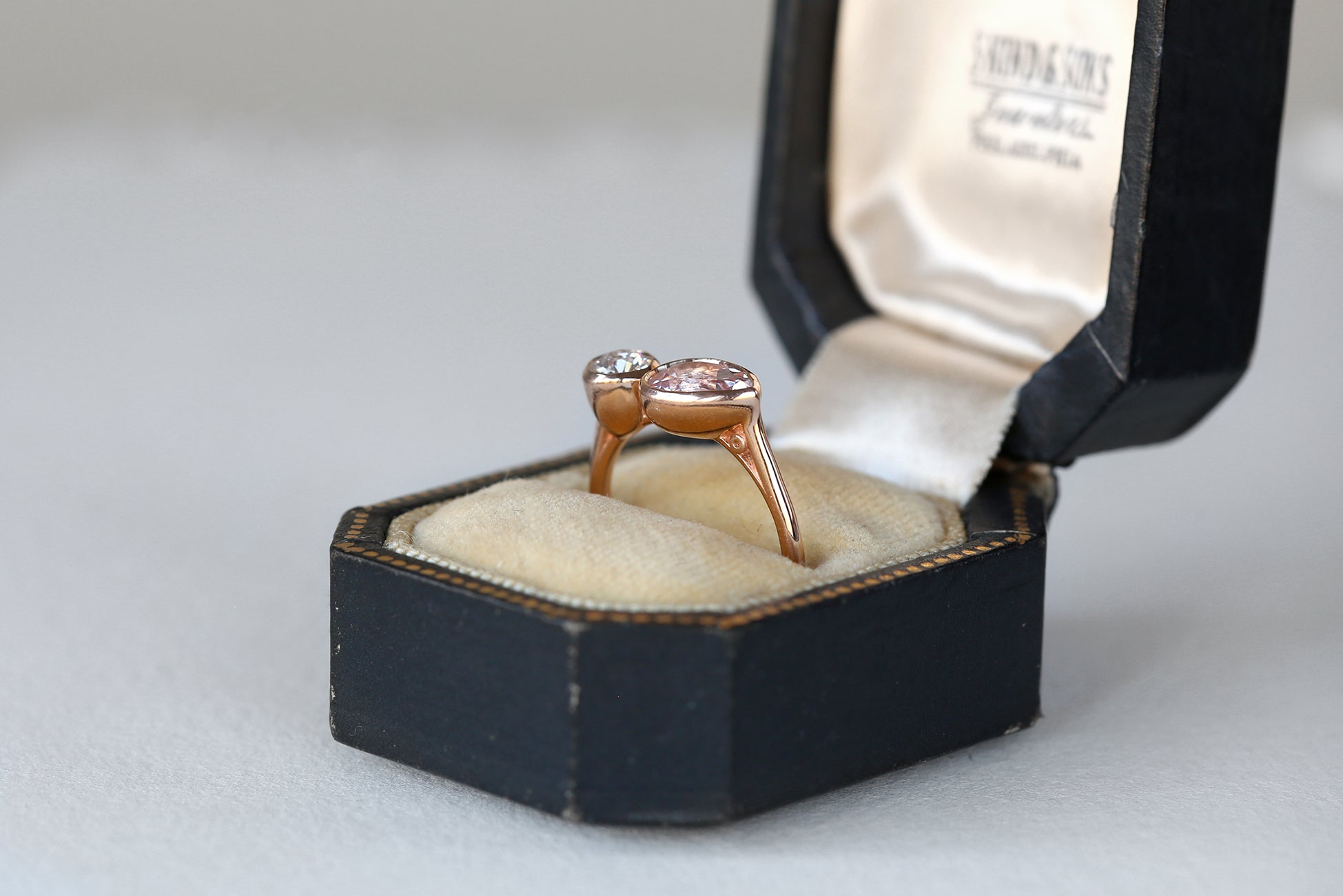 Morganite & Vintage Diamond Toi et Moi Ring - S. Kind & Co