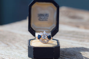 Old European Cut Diamond and Sapphire Trillion Achelois Ring - S. Kind & Co
