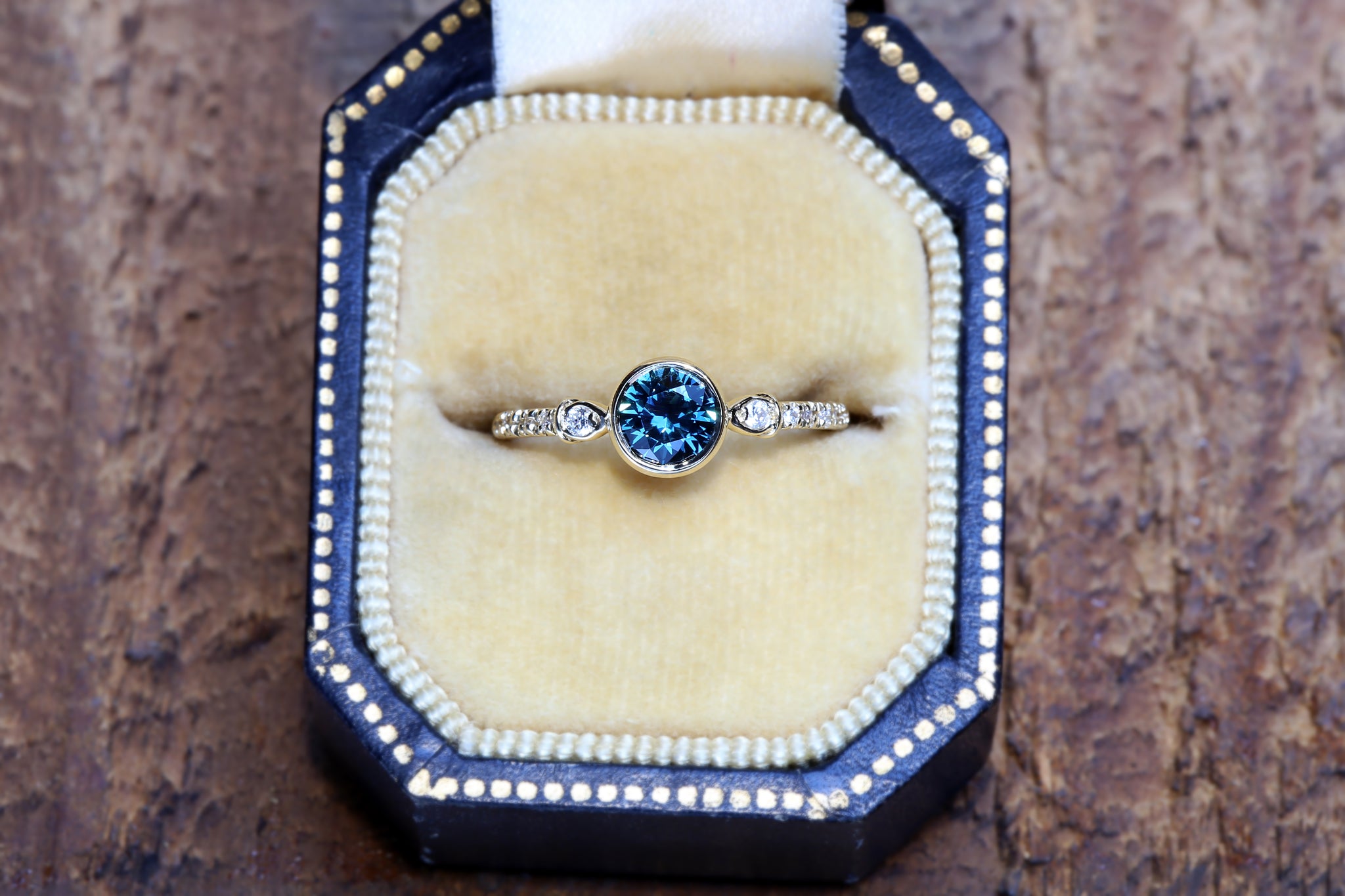 Ady Bezel Set Australian Green Blue Sapphire Ring - S. Kind & Co