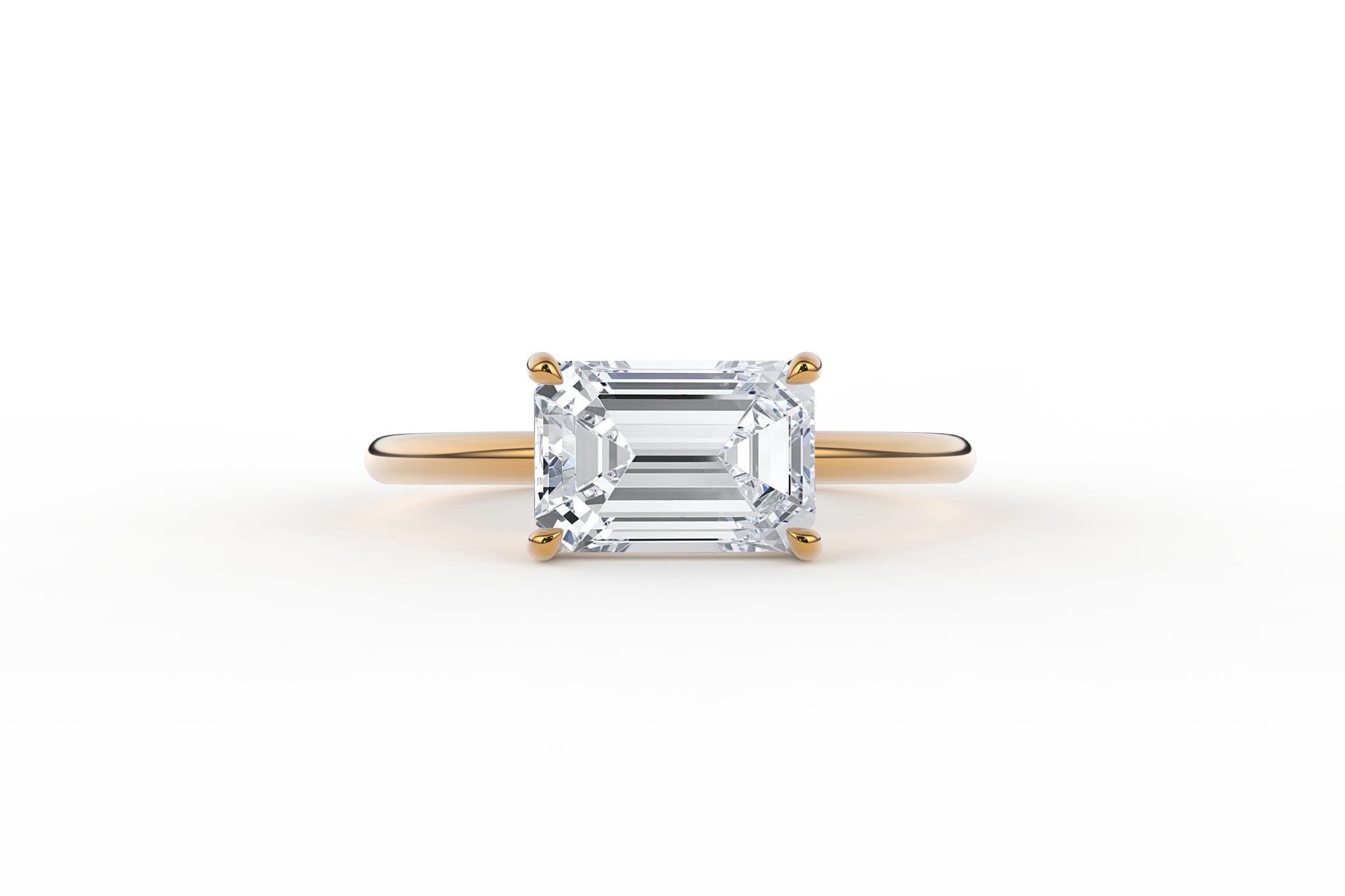 Emerald Cut Four Prong Low Profile East-West Solitaire Lab Diamond Ring - S. Kind & Co